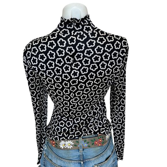 Tory Burch Black White Flower Top SIZE 8 Bodycon Long Sleeve Mockneck Silk $448 - Picture 10 of 13
